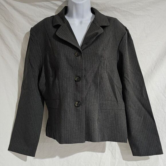 Vintage 80s 90s grey pinstripe preppy office core blazer - Picture 1 of 3
